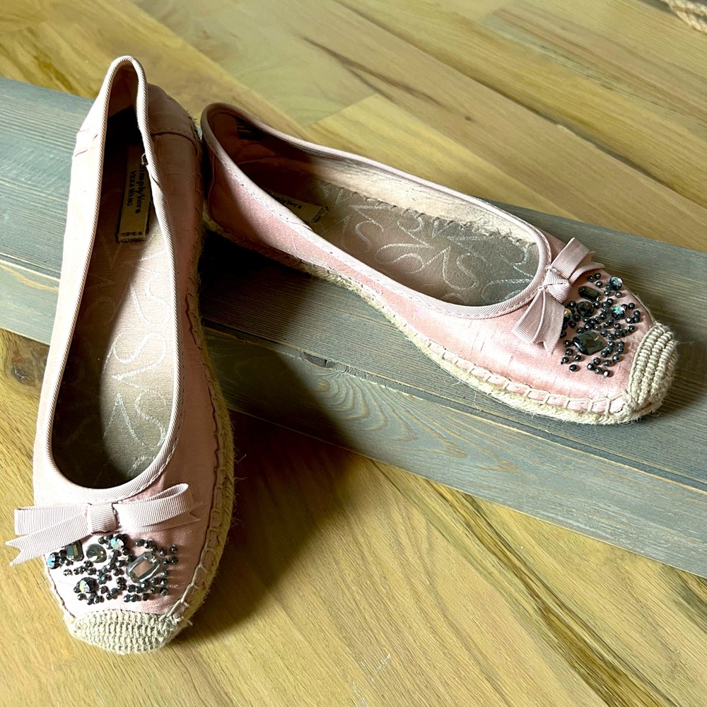 Pink, jeweled flats